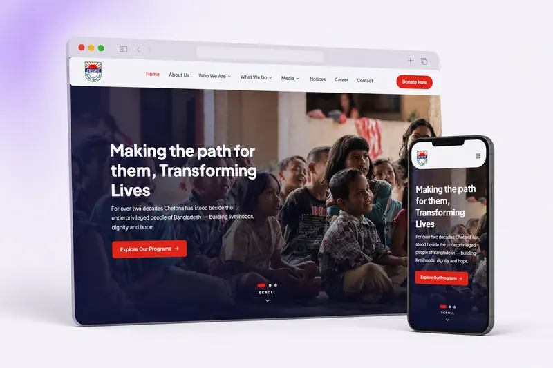 Chetona Human Development Organization — ngo website + cms built by Mustak Ahmed Kafy